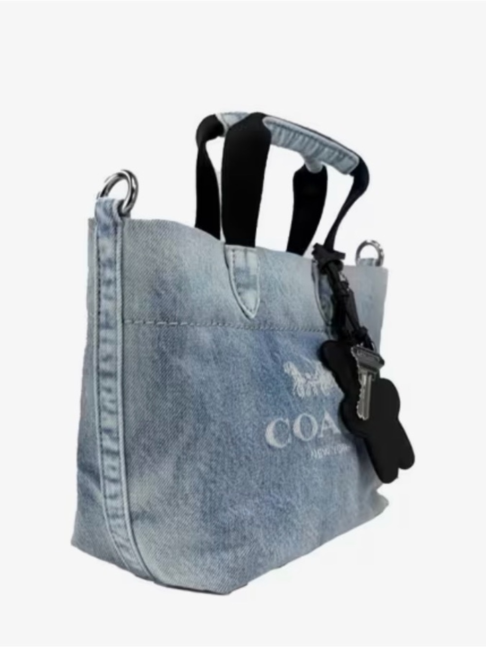 NWT Coach Denim Small Tote Bag/Crossbody Bag with Black Handles - Picture 4 of 5